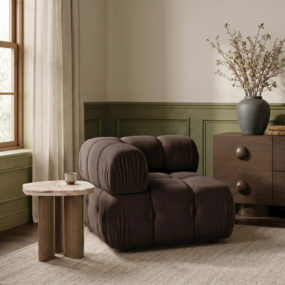 Orin Brown Velvet Performance Fabric Upholstered Modular Corner Chair