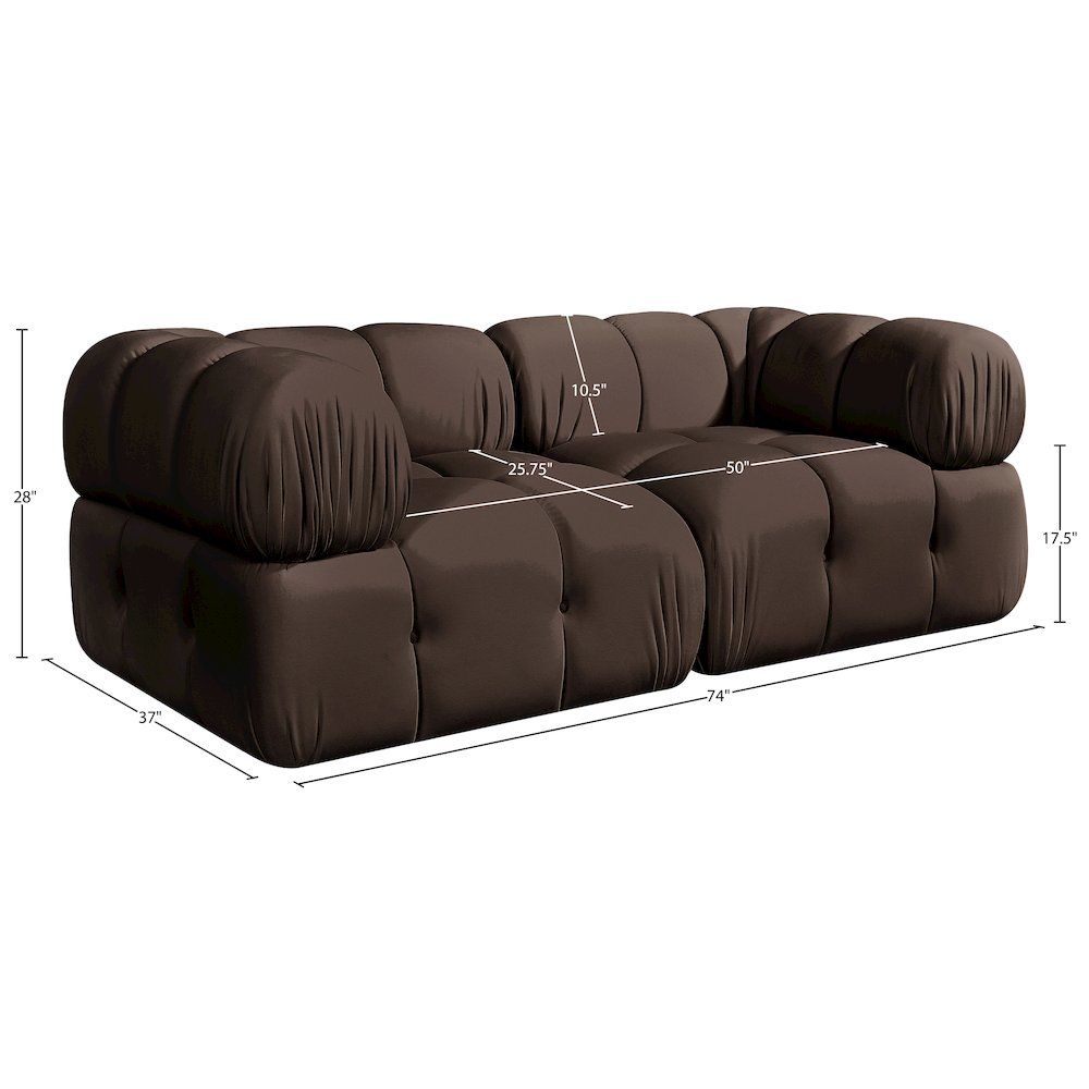 Orin Brown Velvet Performance Fabric Upholstered 2 pc. Modular Sofa