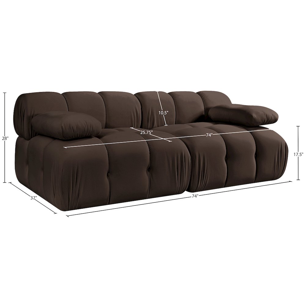 Orin Brown Velvet Performance Fabric Upholstered 2 pc. Modular Sofa