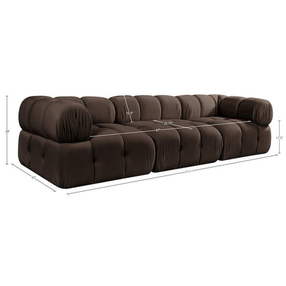 Orin Brown Velvet Performance Fabric Upholstered 3 pc. Modular Sofa