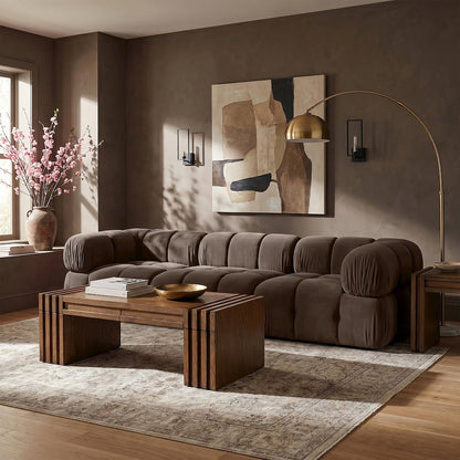 Orin Brown Velvet Performance Fabric Upholstered 3 pc. Modular Sofa