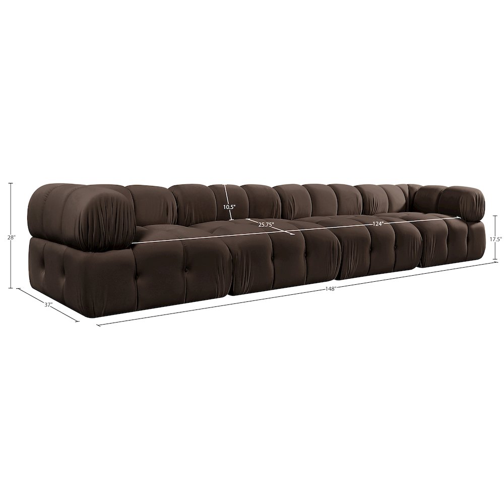 Orin Brown Velvet Performance Fabric Upholstered 4 pc. Modular Sofa