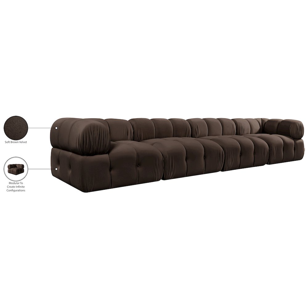 Orin Brown Velvet Performance Fabric Upholstered 4 pc. Modular Sofa