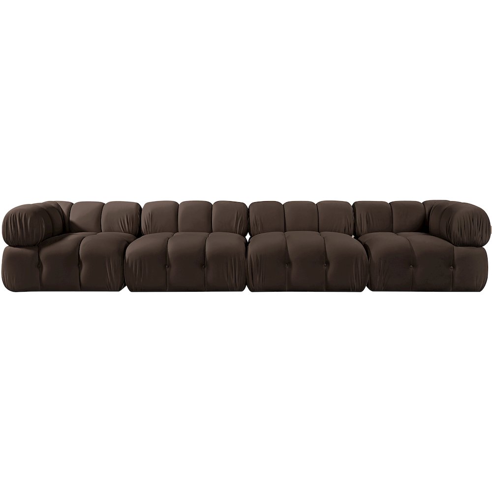 Orin Brown Velvet Performance Fabric Upholstered 4 pc. Modular Sofa