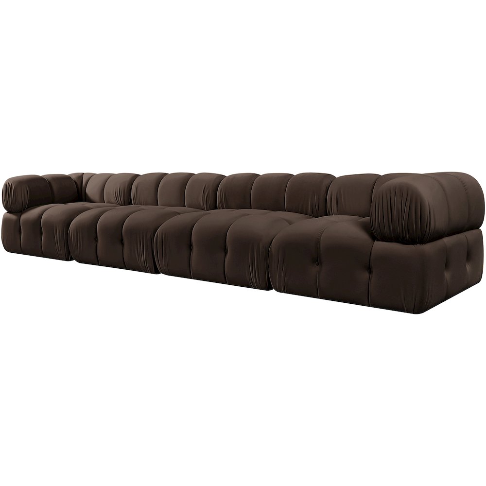 Orin Brown Velvet Performance Fabric Upholstered 4 pc. Modular Sofa