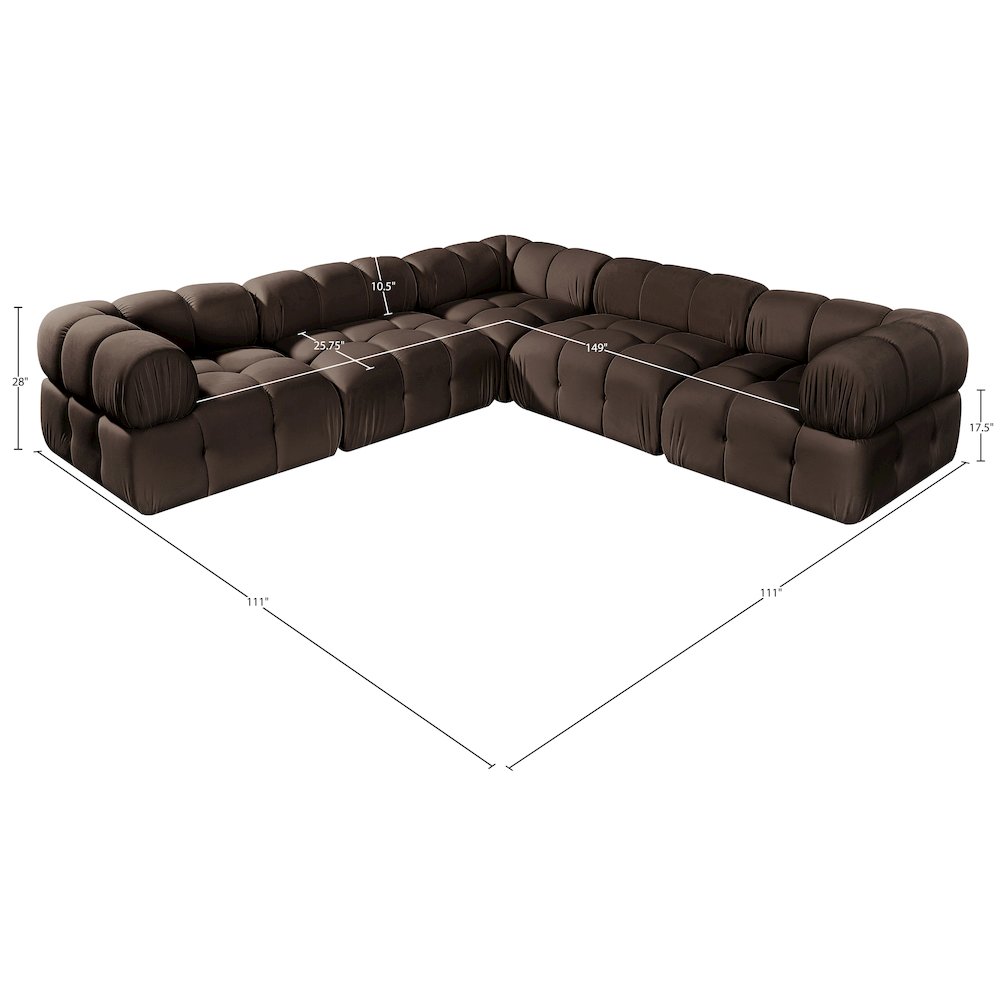 Orin Brown Velvet Performance Fabric Upholstered 5 pc. Sectional