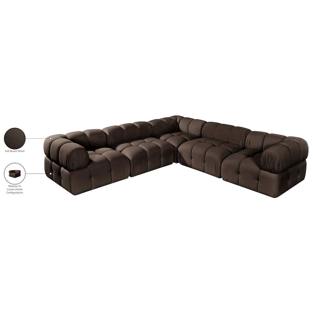 Orin Brown Velvet Performance Fabric Upholstered 5 pc. Sectional