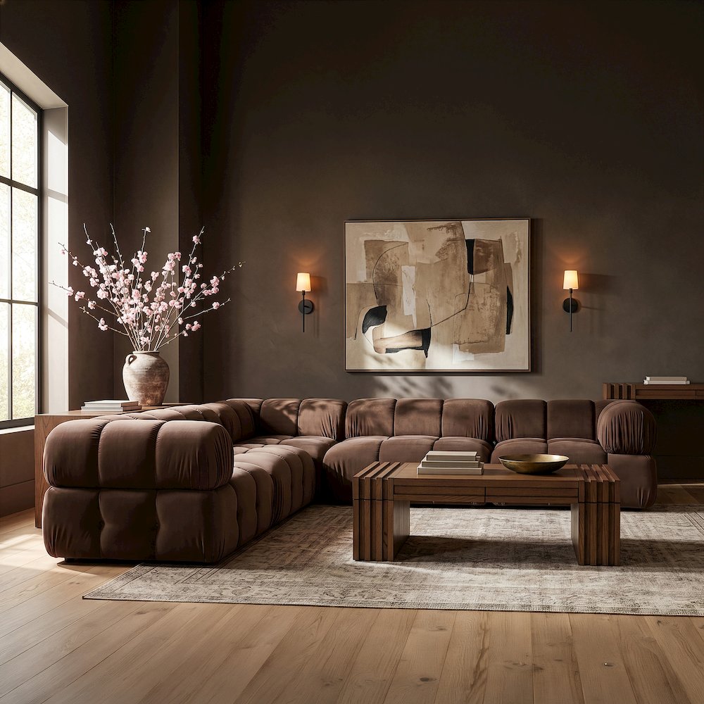 Orin Brown Velvet Performance Fabric Upholstered 5 pc. Sectional