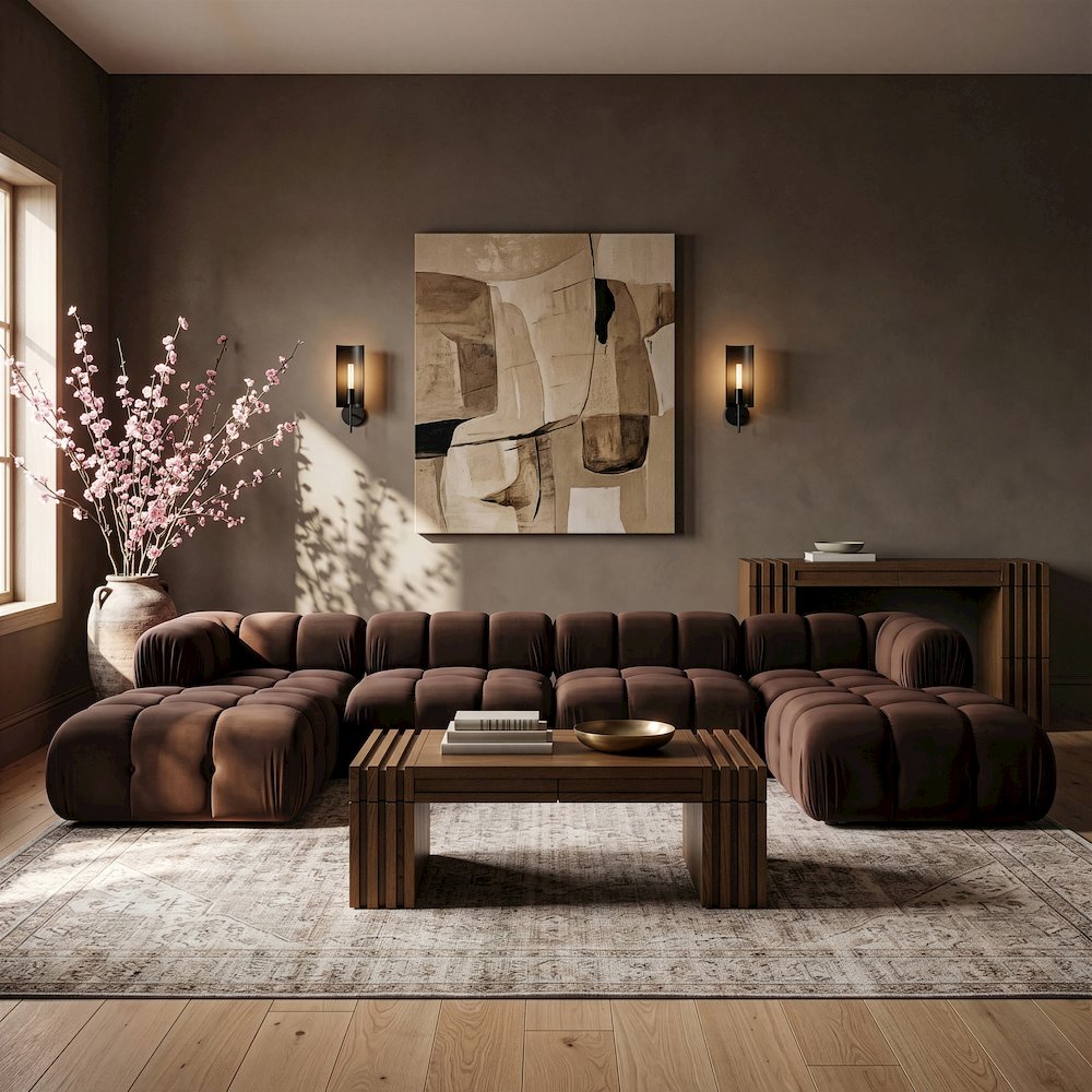 Orin Brown Velvet Performance Fabric Upholstered 6 pc. Sectional