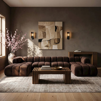 Orin Brown Velvet Performance Fabric Upholstered 6 pc. Sectional