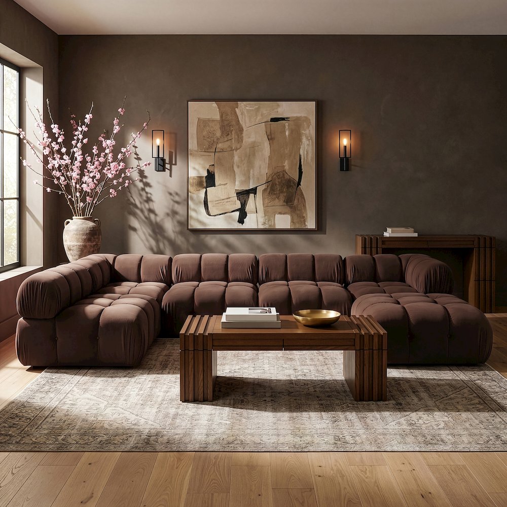 Orin Brown Velvet Performance Fabric Upholstered 6 pc. Sectional