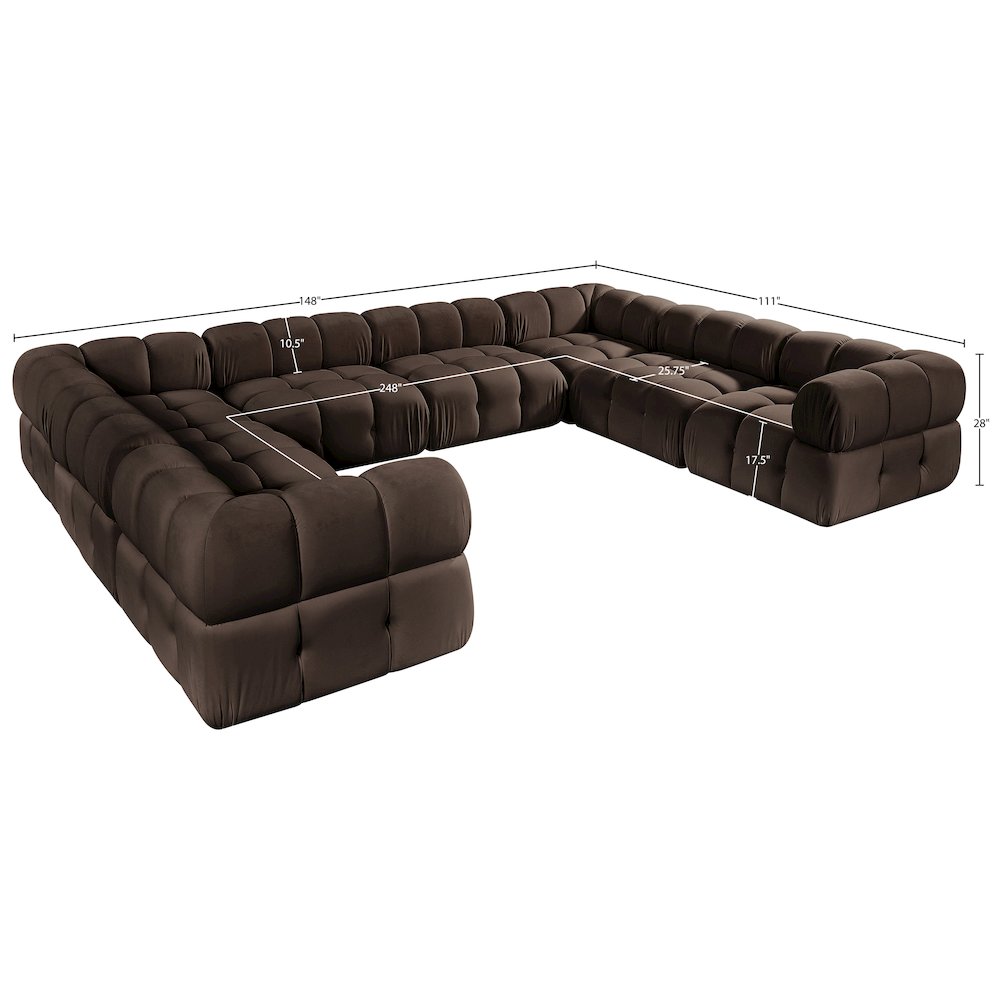 Orin Brown Velvet Performance Fabric Upholstered 8 pc. Sectional