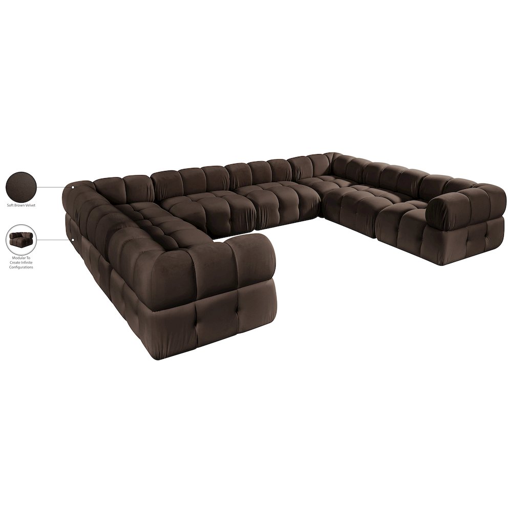 Orin Brown Velvet Performance Fabric Upholstered 8 pc. Sectional