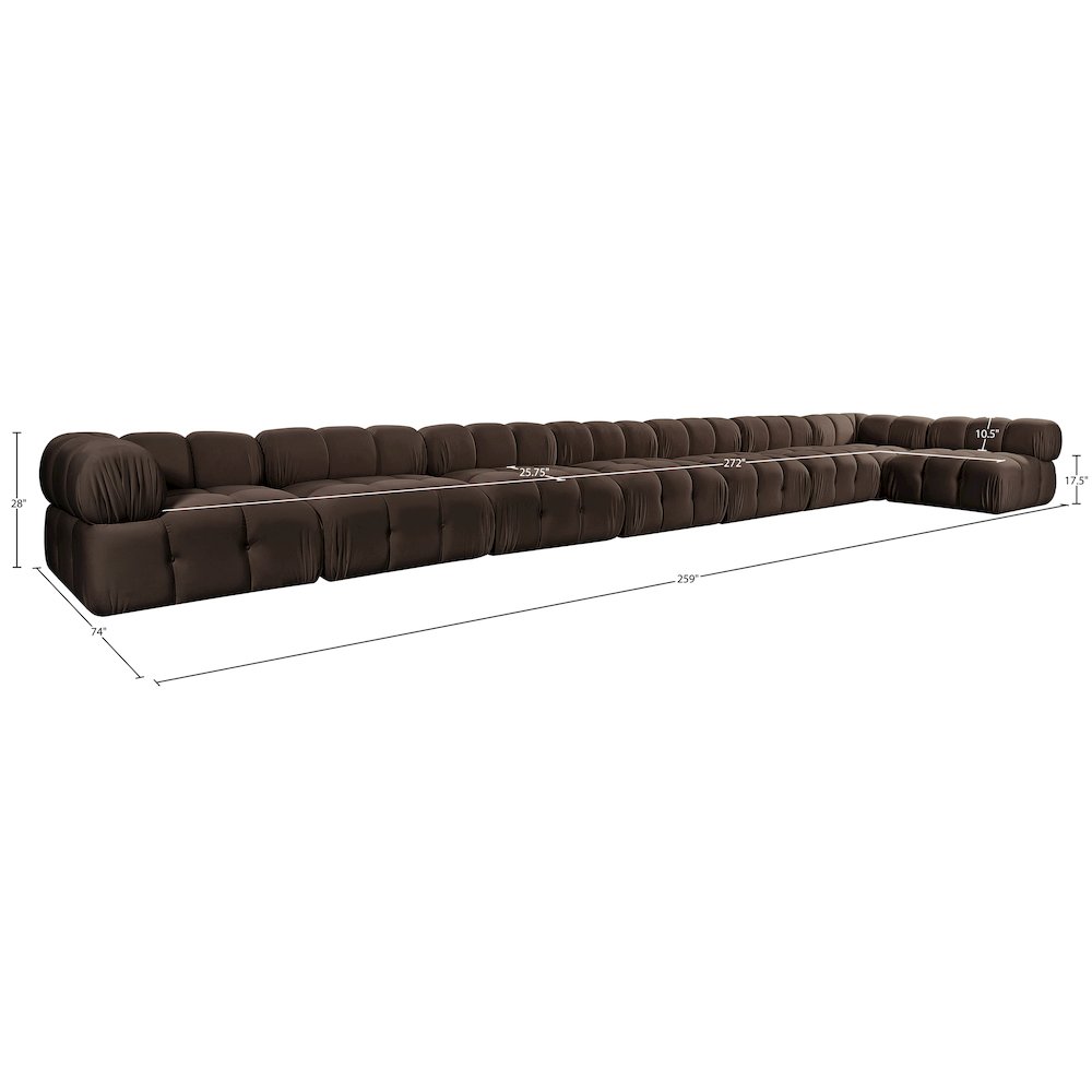 Orin Brown Velvet Performance Fabric Upholstered 8 pc. Sectional