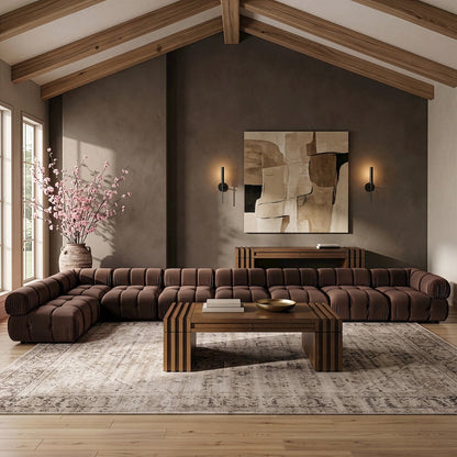 Orin Brown Velvet Performance Fabric Upholstered 8 pc. Sectional