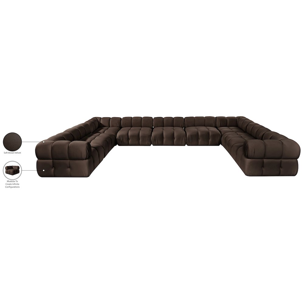 Orin Brown Velvet Performance Fabric Upholstered 9 pc. Sectional