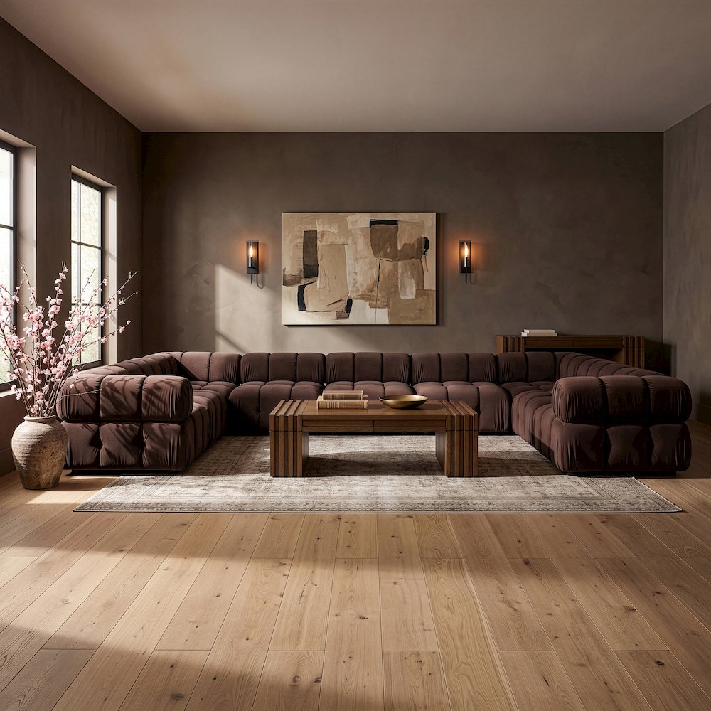 Orin Brown Velvet Performance Fabric Upholstered 9 pc. Sectional