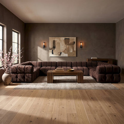 Orin Brown Velvet Performance Fabric Upholstered 9 pc. Sectional