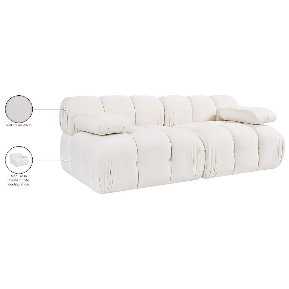 Orin Cream Velvet Performance Fabric Upholstered 2 pc. Modular Sofa
