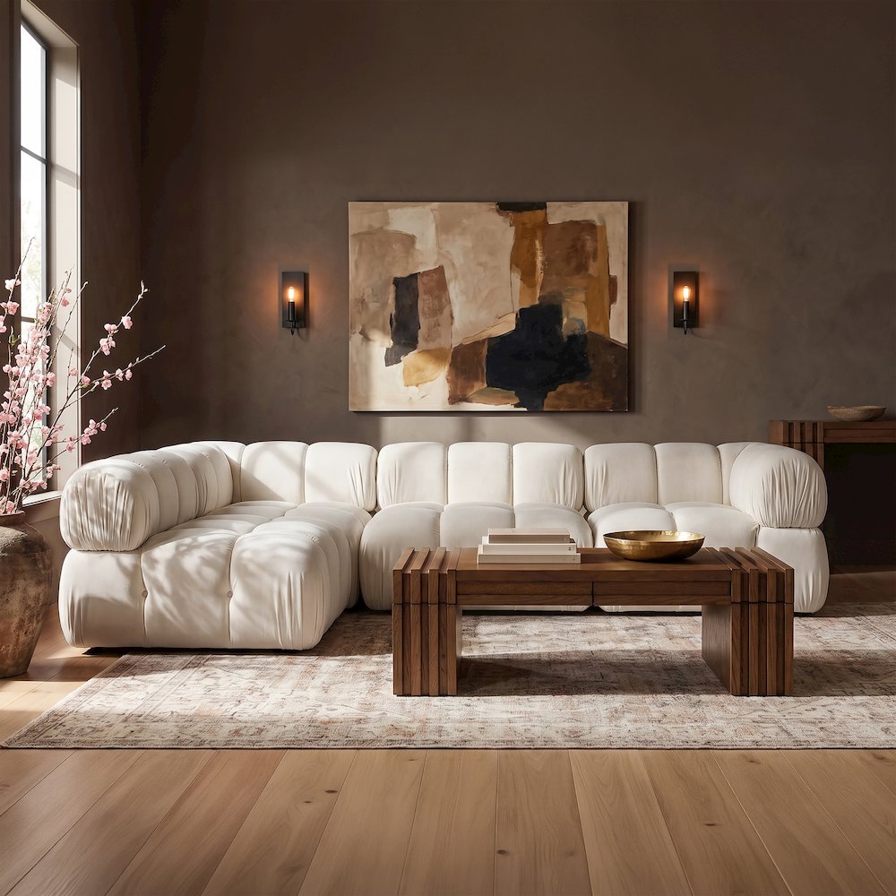 Orin Cream Velvet Performance Fabric Upholstered 4 pc. Sectional