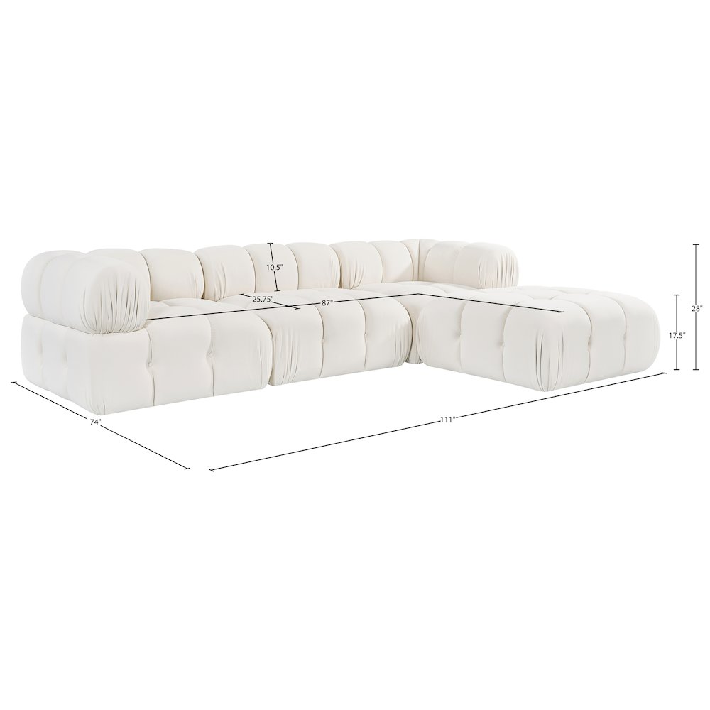 Orin Cream Velvet Performance Fabric Upholstered 4 pc. Sectional