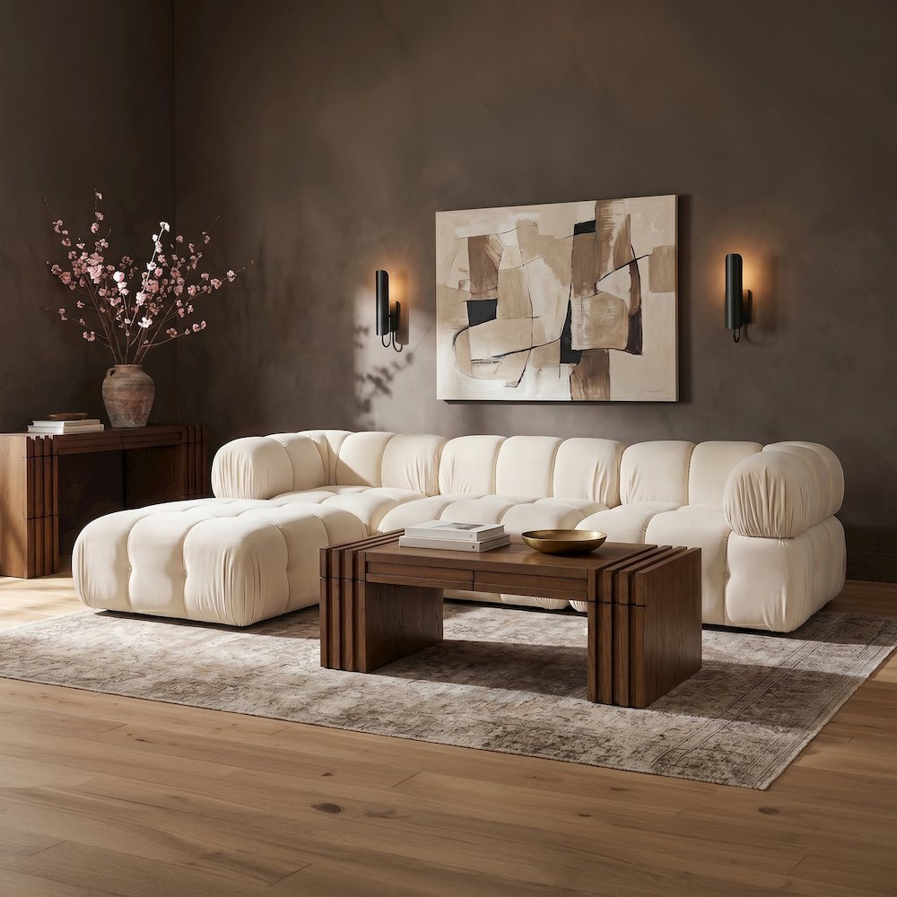 Orin Cream Velvet Performance Fabric Upholstered 4 pc. Sectional