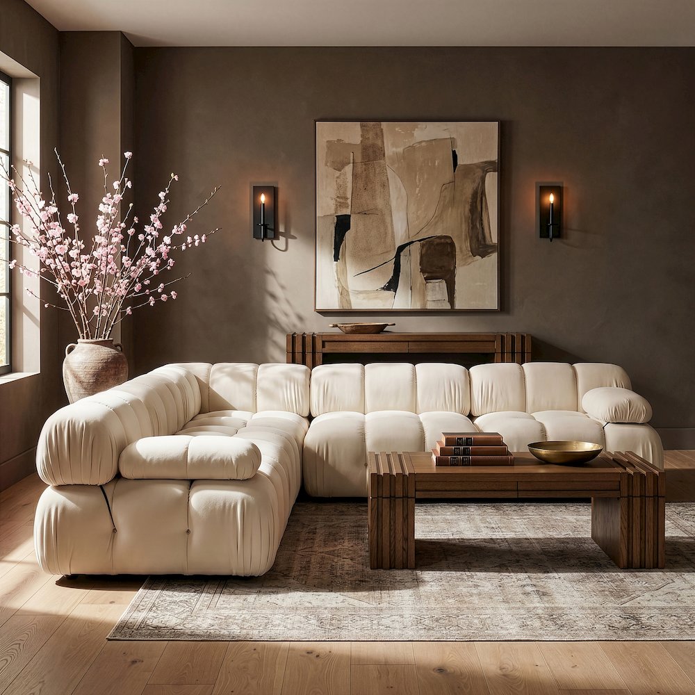 Orin Cream Velvet Performance Fabric Upholstered 5 pc. Sectional