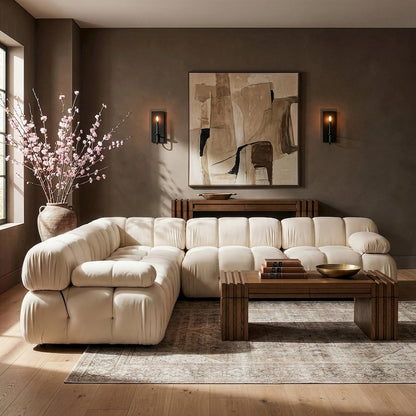 Orin Cream Velvet Performance Fabric Upholstered 5 pc. Sectional
