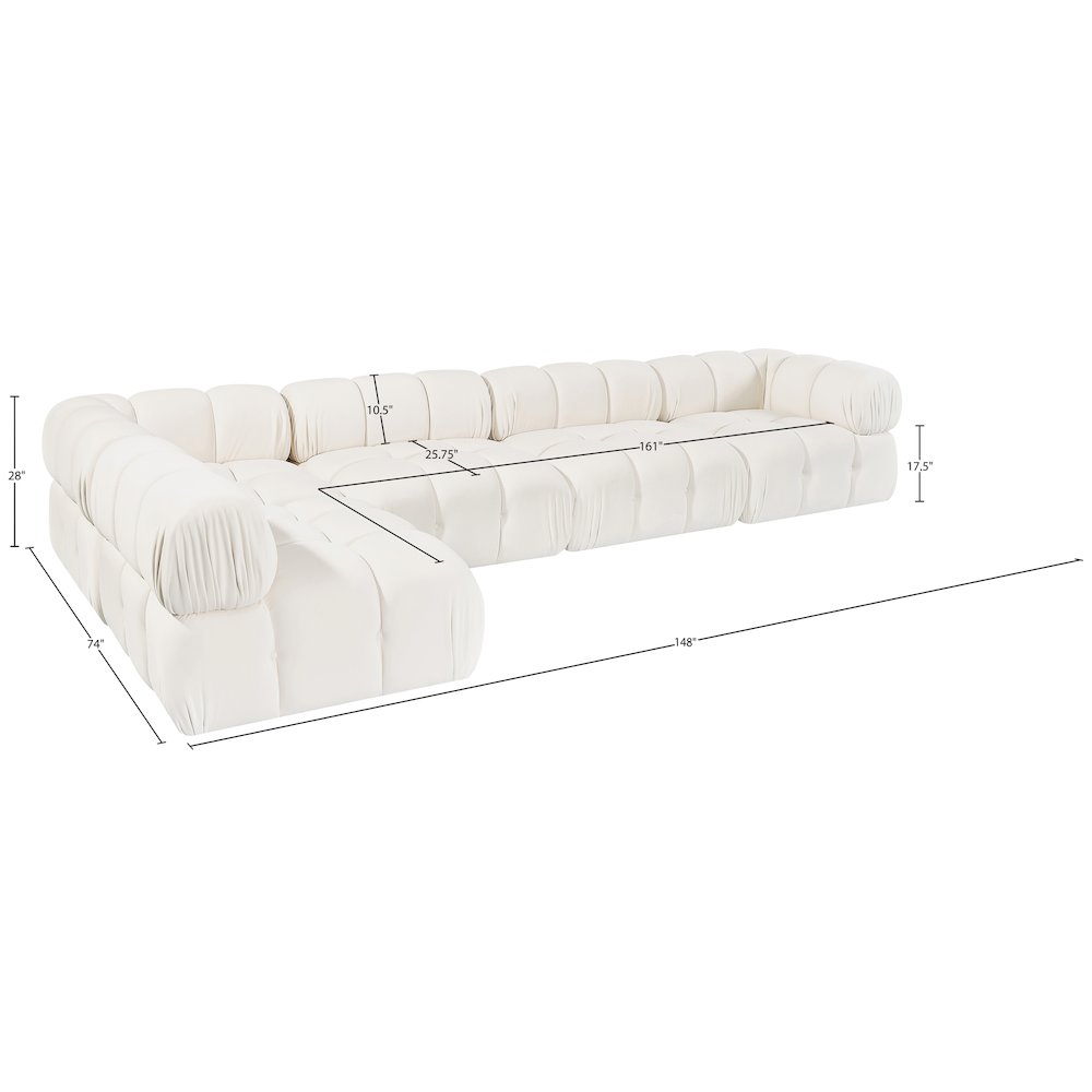 Orin Cream Velvet Performance Fabric Upholstered 5 pc. Sectional