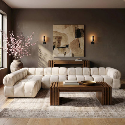 Orin Cream Velvet Performance Fabric Upholstered 5 pc. Sectional