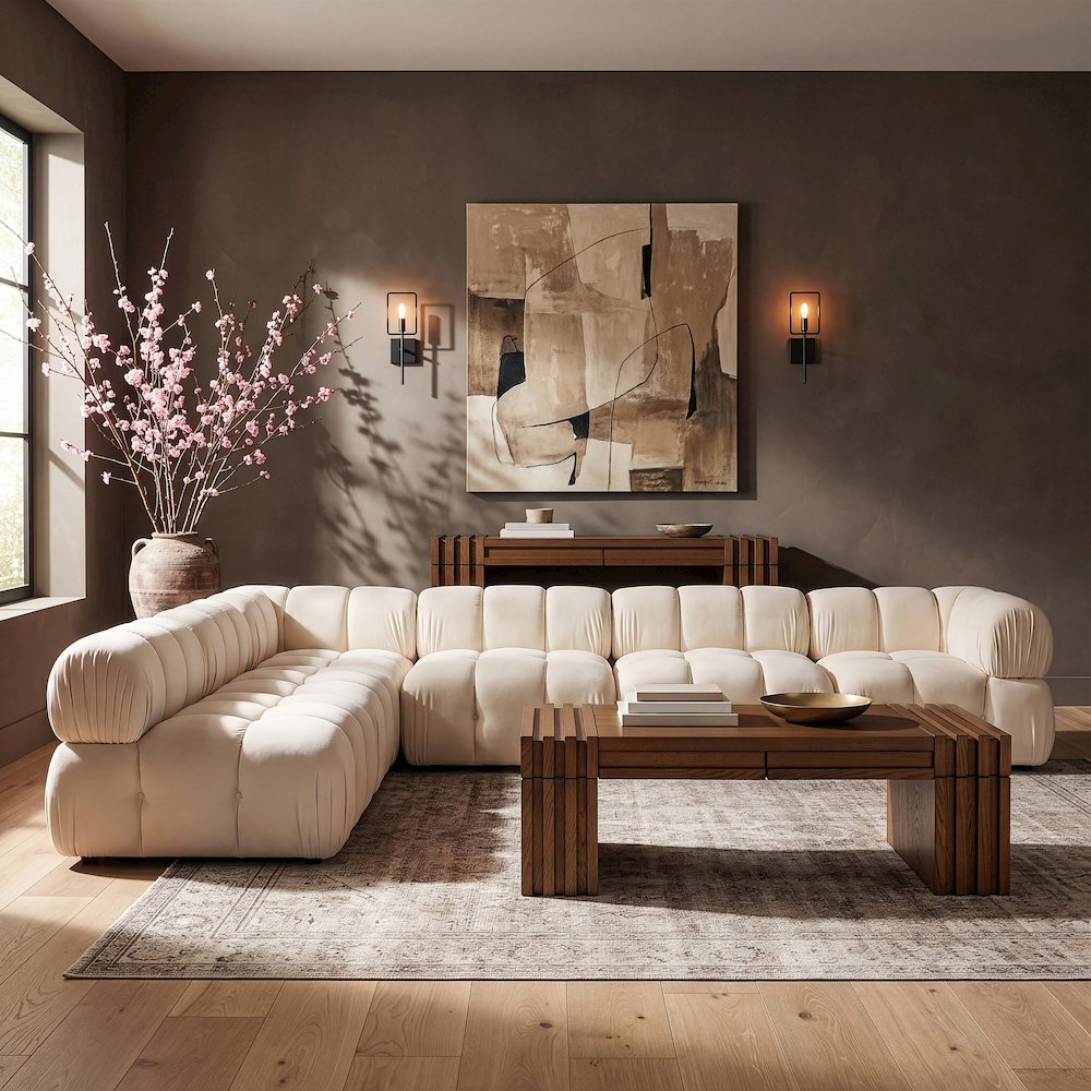 Orin Cream Velvet Performance Fabric Upholstered 6 pc. Sectional