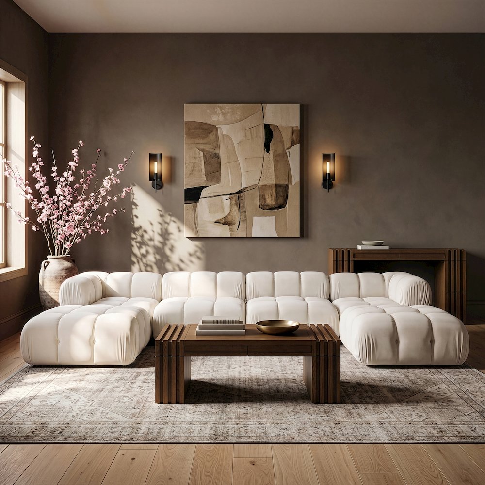 Orin Cream Velvet Performance Fabric Upholstered 6 pc. Sectional