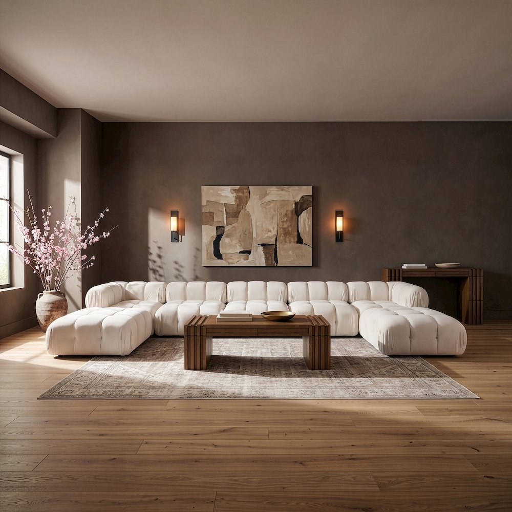 Orin Cream Velvet Performance Fabric Upholstered 7 pc. Sectional
