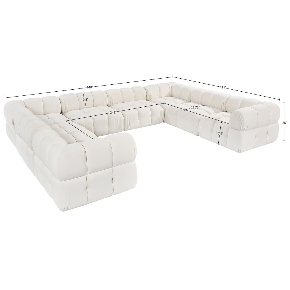 Orin Cream Velvet Performance Fabric Upholstered 8 pc. Sectional
