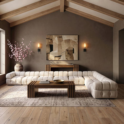 Orin Cream Velvet Performance Fabric Upholstered 8 pc. Sectional