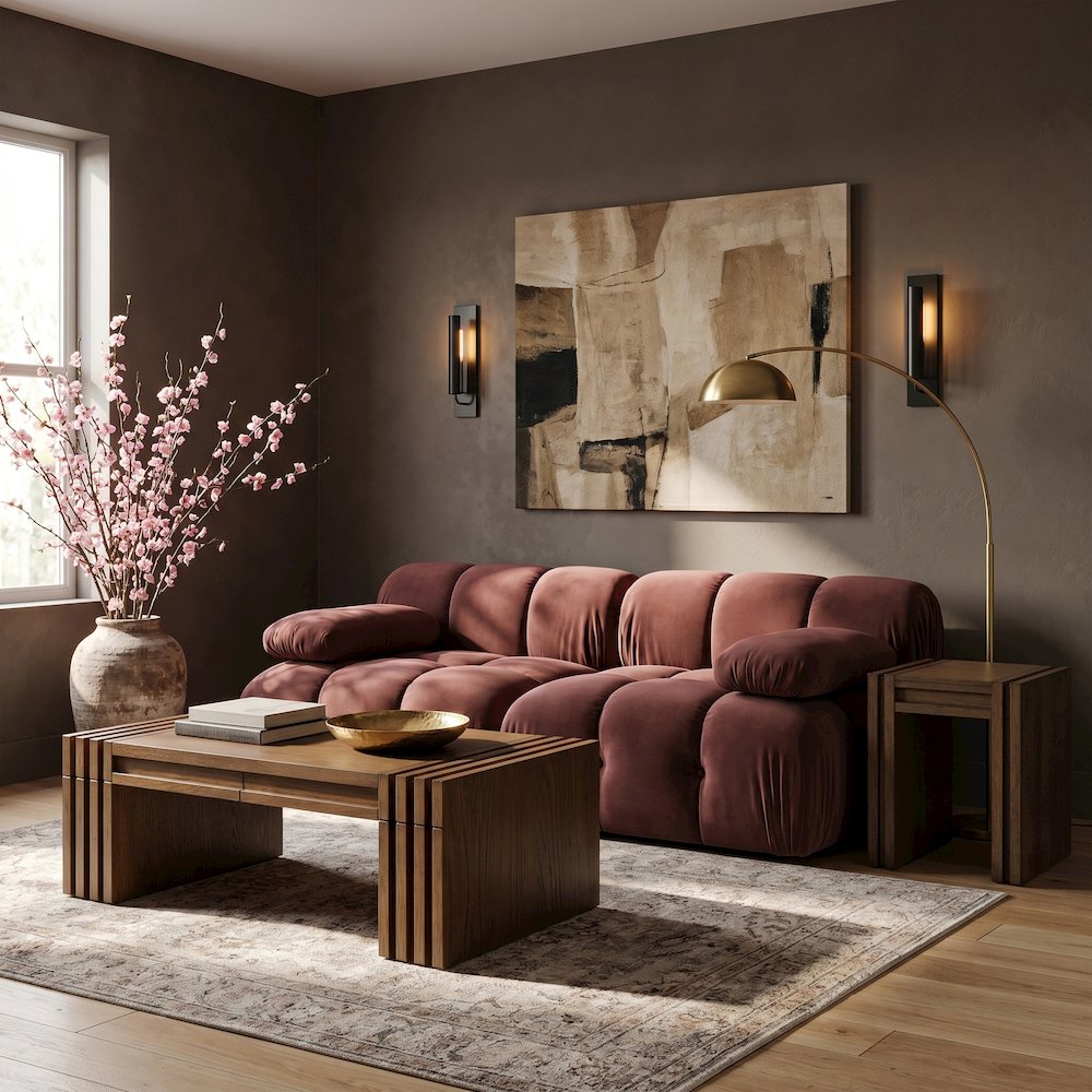 Orin Rose Velvet Performance Fabric Upholstered 2 pc. Modular Sofa