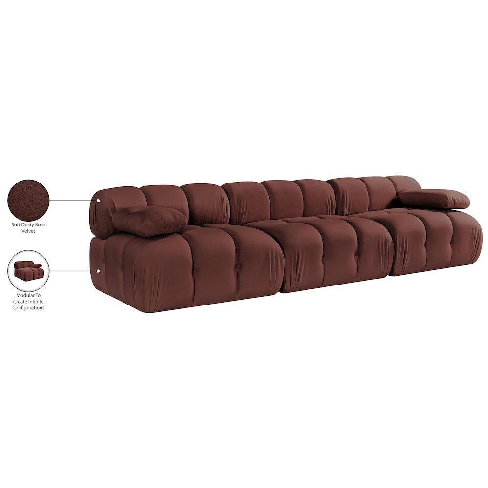 Orin Rose Velvet Performance Fabric Upholstered 3 pc. Modular Sofa