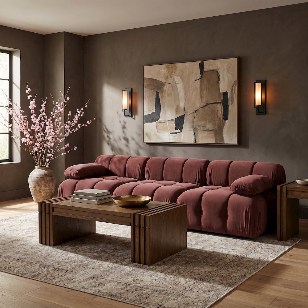 Orin Rose Velvet Performance Fabric Upholstered 3 pc. Modular Sofa