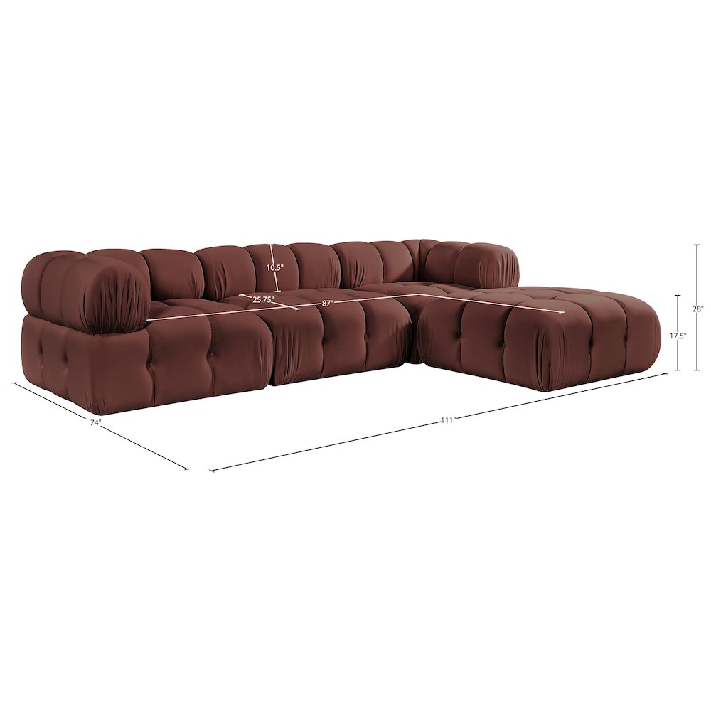 Orin Rose Velvet Performance Fabric Upholstered 4 pc. Sectional