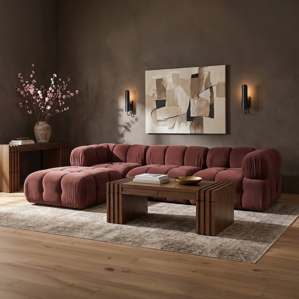 Orin Rose Velvet Performance Fabric Upholstered 4 pc. Sectional