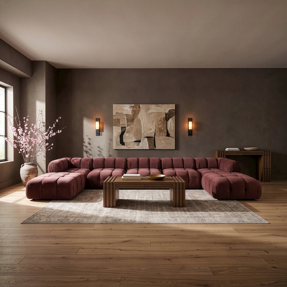 Orin Rose Velvet Performance Fabric Upholstered 7 pc. Sectional