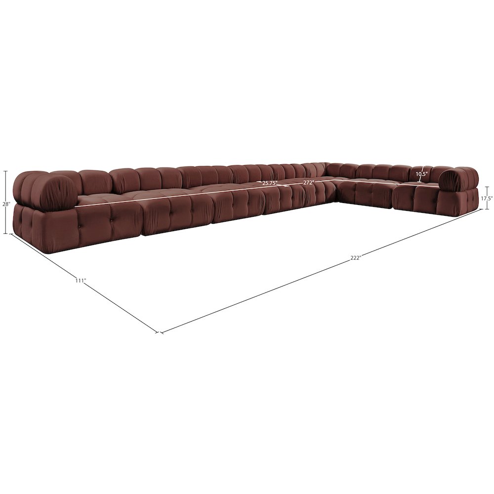 Orin Rose Velvet Performance Fabric Upholstered 8 pc. Sectional