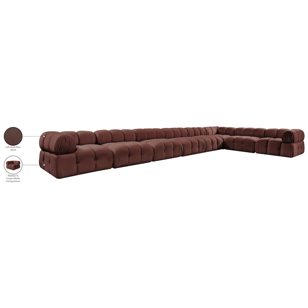 Orin Rose Velvet Performance Fabric Upholstered 8 pc. Sectional
