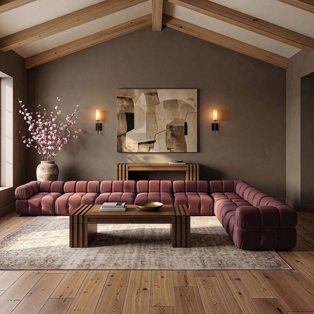 Orin Rose Velvet Performance Fabric Upholstered 8 pc. Sectional