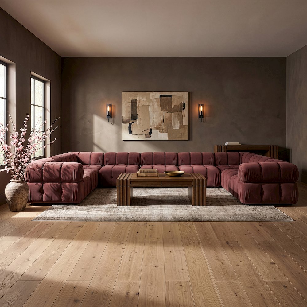 Orin Rose Velvet Performance Fabric Upholstered 9 pc. Sectional