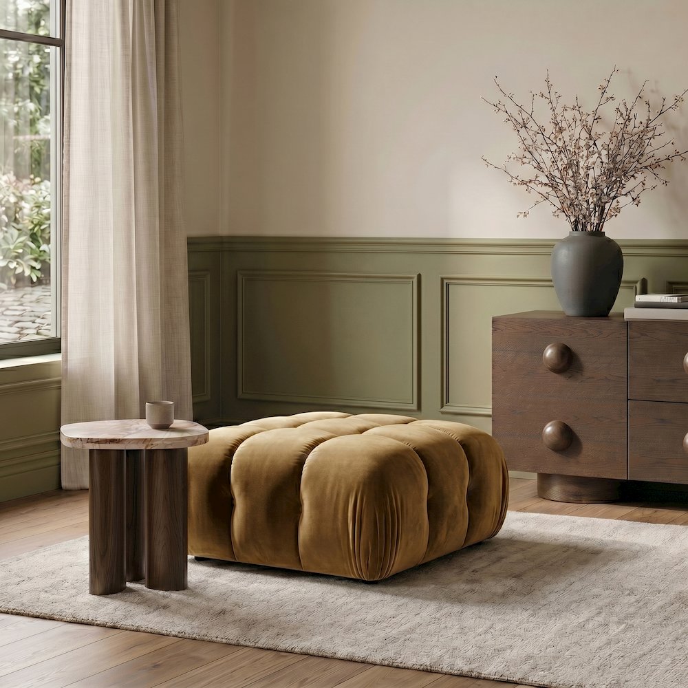 Orin Saddle Velvet Performance Fabric Upholstered Modular Ottoman