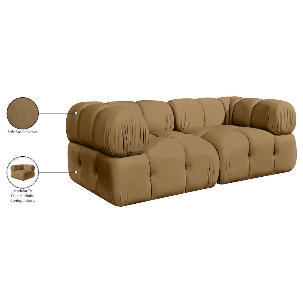 Orin Saddle Velvet Performance Fabric Upholstered 2 pc. Modular Sofa