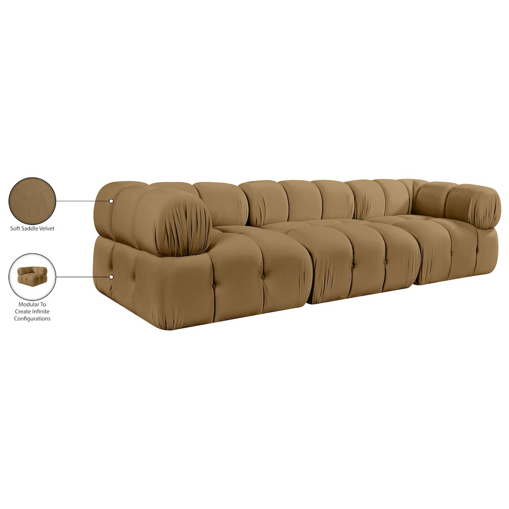 Orin Saddle Velvet Performance Fabric Upholstered 3 pc. Modular Sofa