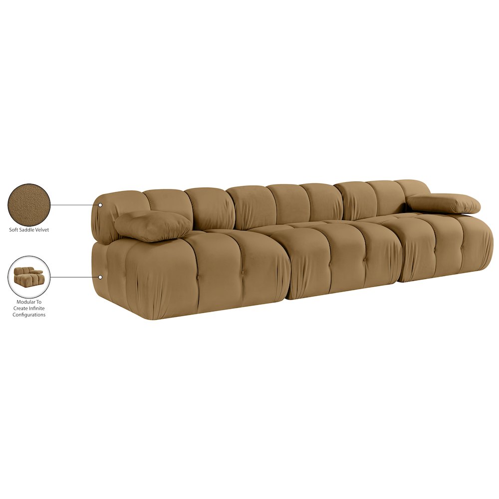 Orin Saddle Velvet Performance Fabric Upholstered 3 pc. Modular Sofa