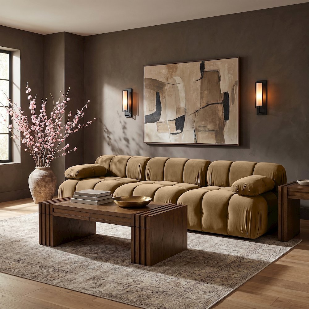 Orin Saddle Velvet Performance Fabric Upholstered 3 pc. Modular Sofa